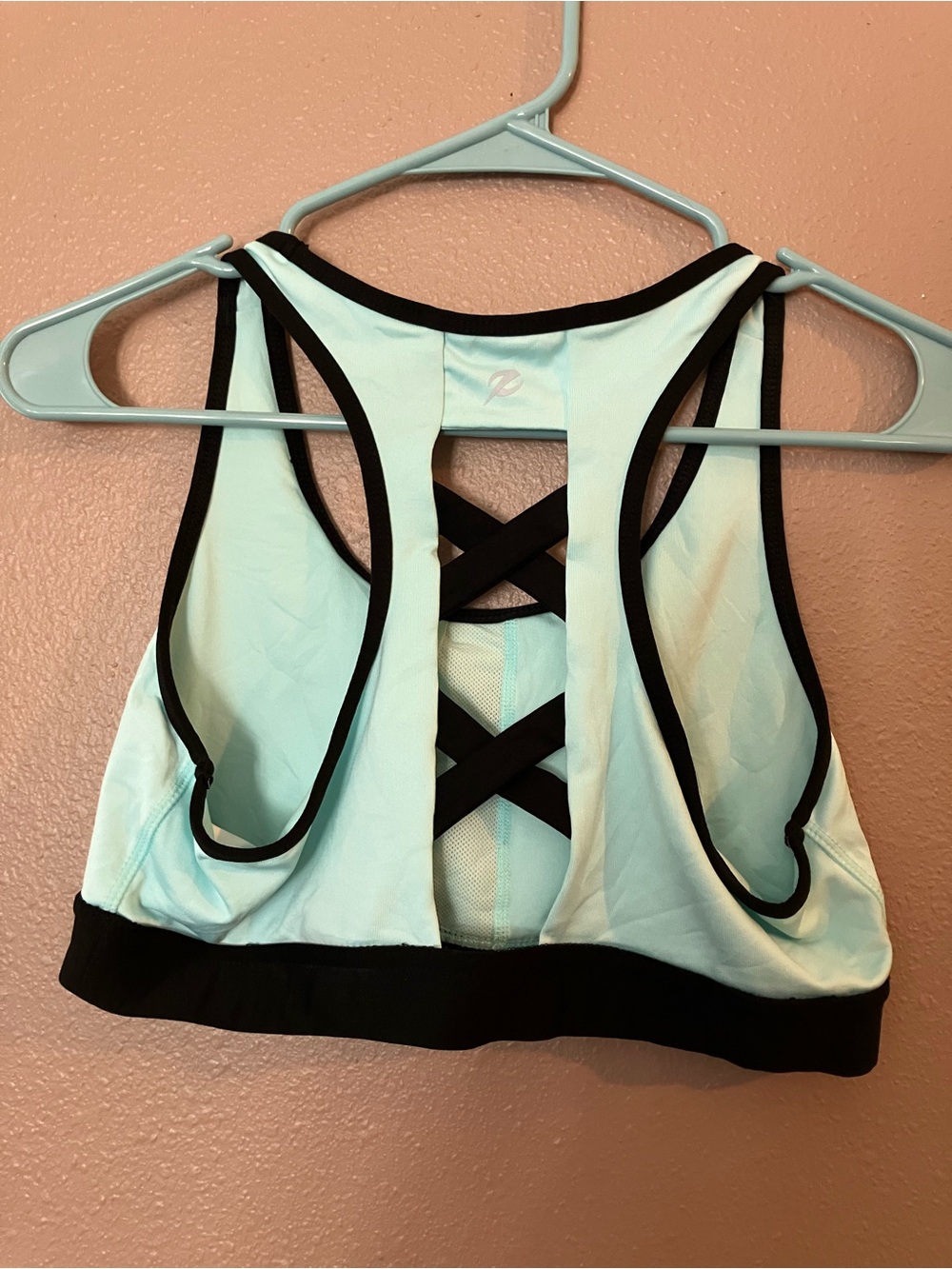 Energy Zone Light Aqua and Black Crisscross Back Sports Bra